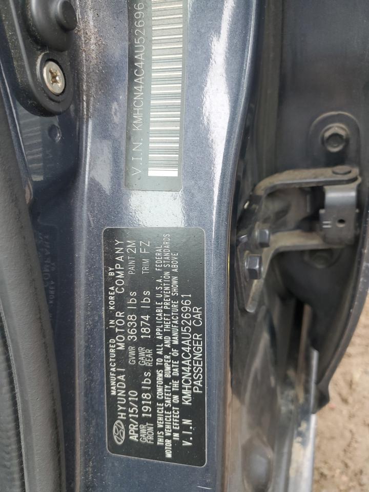 2010 Hyundai Accent VIN KMHCN4AC4AU526961 Copart auction photo, front end damage thumbnail 14
