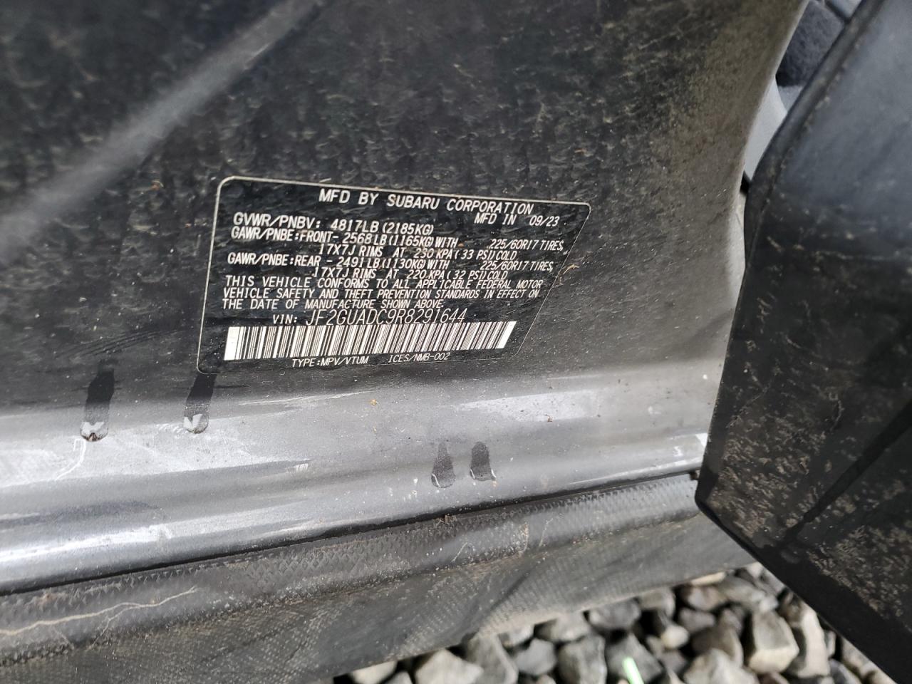 2024 Subaru XV VIN JF2GUADC9R8291644 Copart auction photo, top/roof / front end damage thumbnail 14