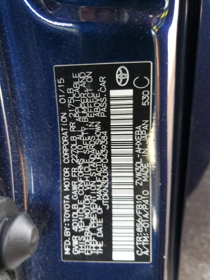 2015 Toyota Prius VIN JTDKN3DUXF0439384 Copart auction photo, rear end / front end damage thumbnail 16