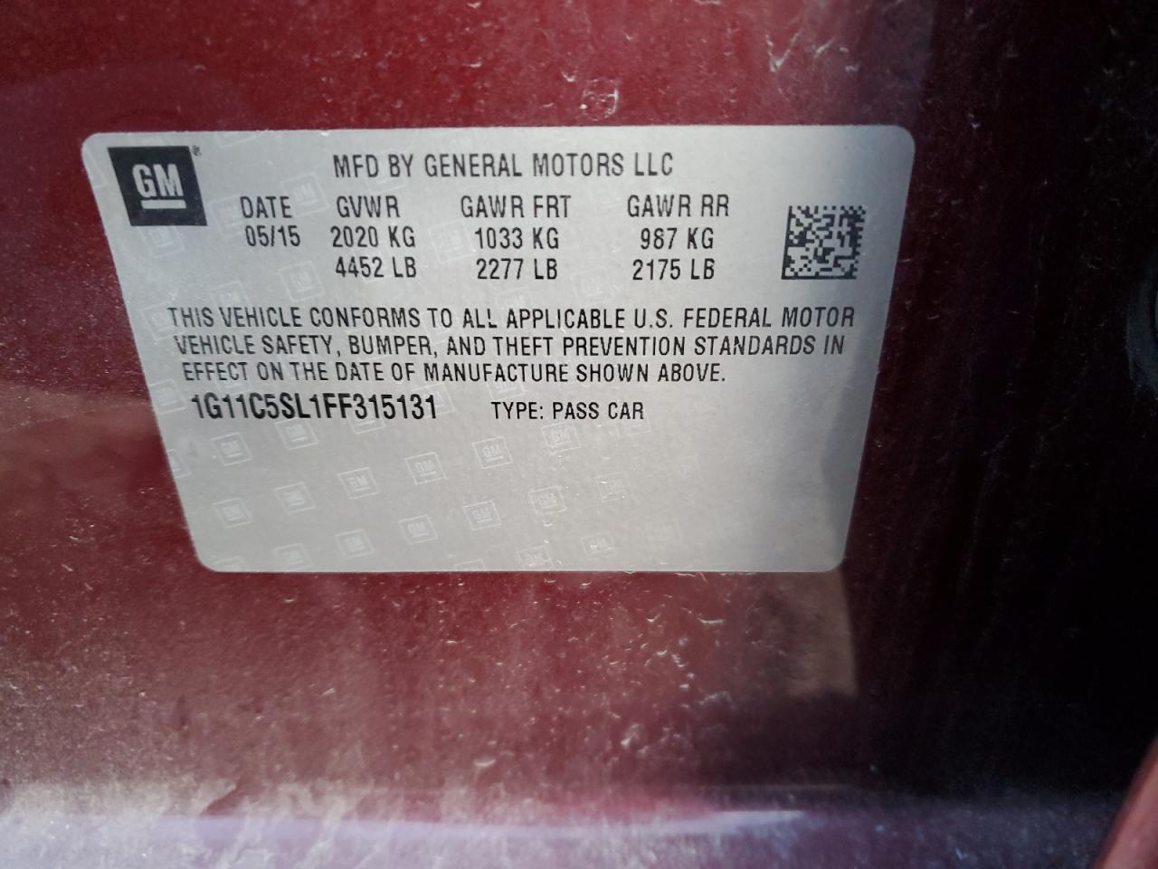 2015 Chevrolet Malibu VIN 1G11C5SL1FF315131 Copart auction photo, front end damage thumbnail 12