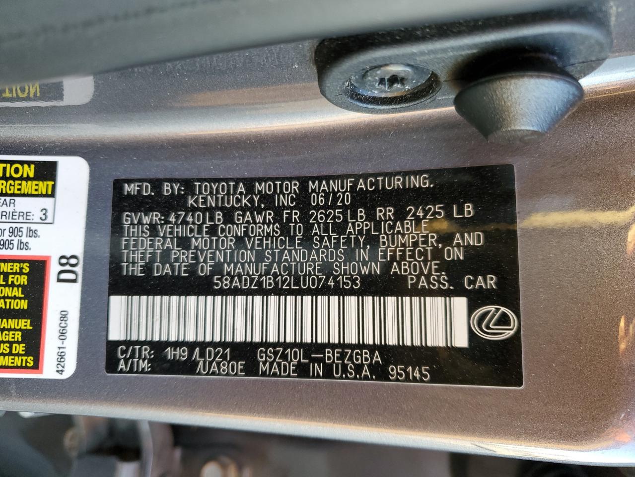 2020 Lexus ES VIN 58ADZ1B12LU074153 Copart auction photo, rear end / side damage thumbnail 14