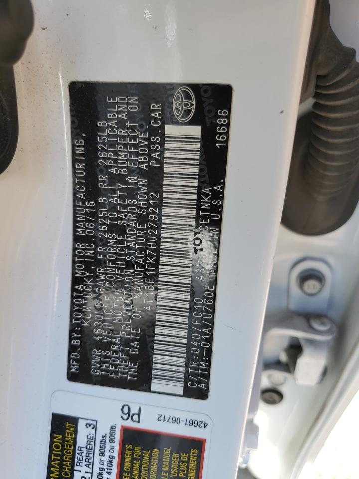 2017 Toyota Camry VIN 4T1BF1FK7HU279212 Copart auction photo, front end damage thumbnail 12