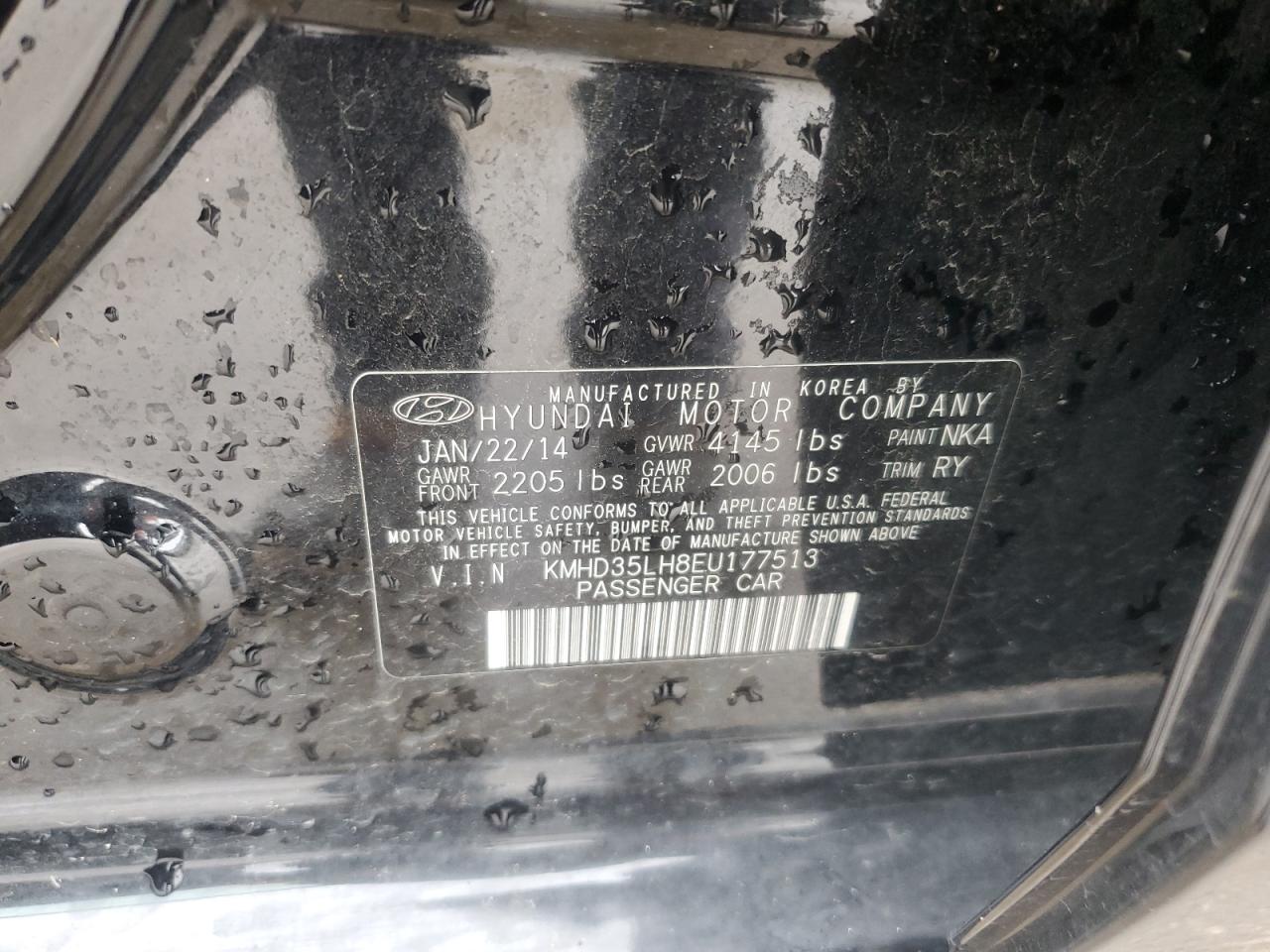 2014 Hyundai Elantra VIN KMHD35LH8EU177513 Copart auction photo, front end / rear end damage thumbnail 14