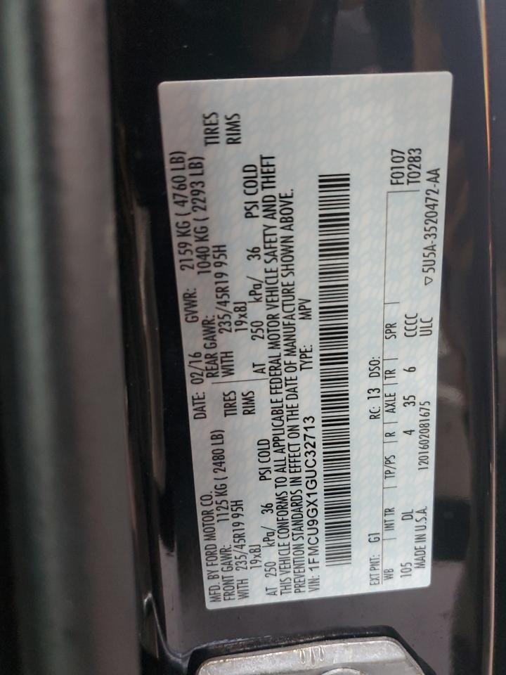 2016 Ford Escape VIN 1FMCU9GX1GUC32713 Copart auction photo, front end damage thumbnail 14