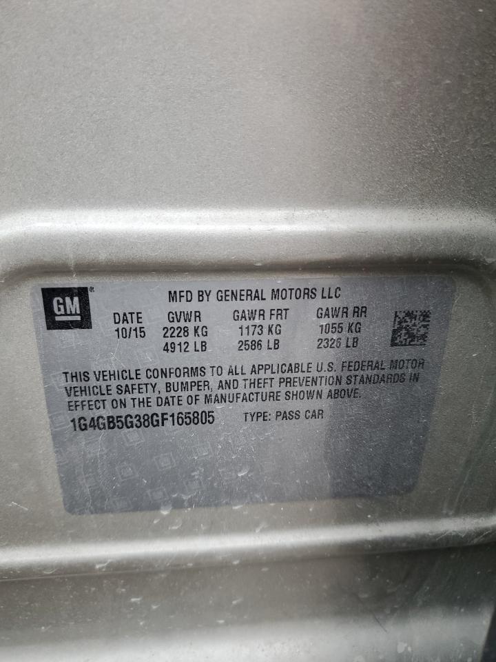 2016 Buick LaCrosse VIN 1G4GB5G38GF165805 Copart auction photo, front end / side damage thumbnail 12