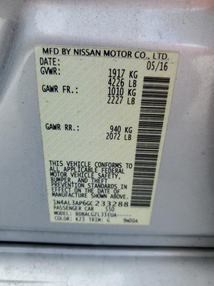 2016 Nissan Altima VIN 1N4AL3AP6GC233288 Copart auction photo, rear end damage thumbnail 12
