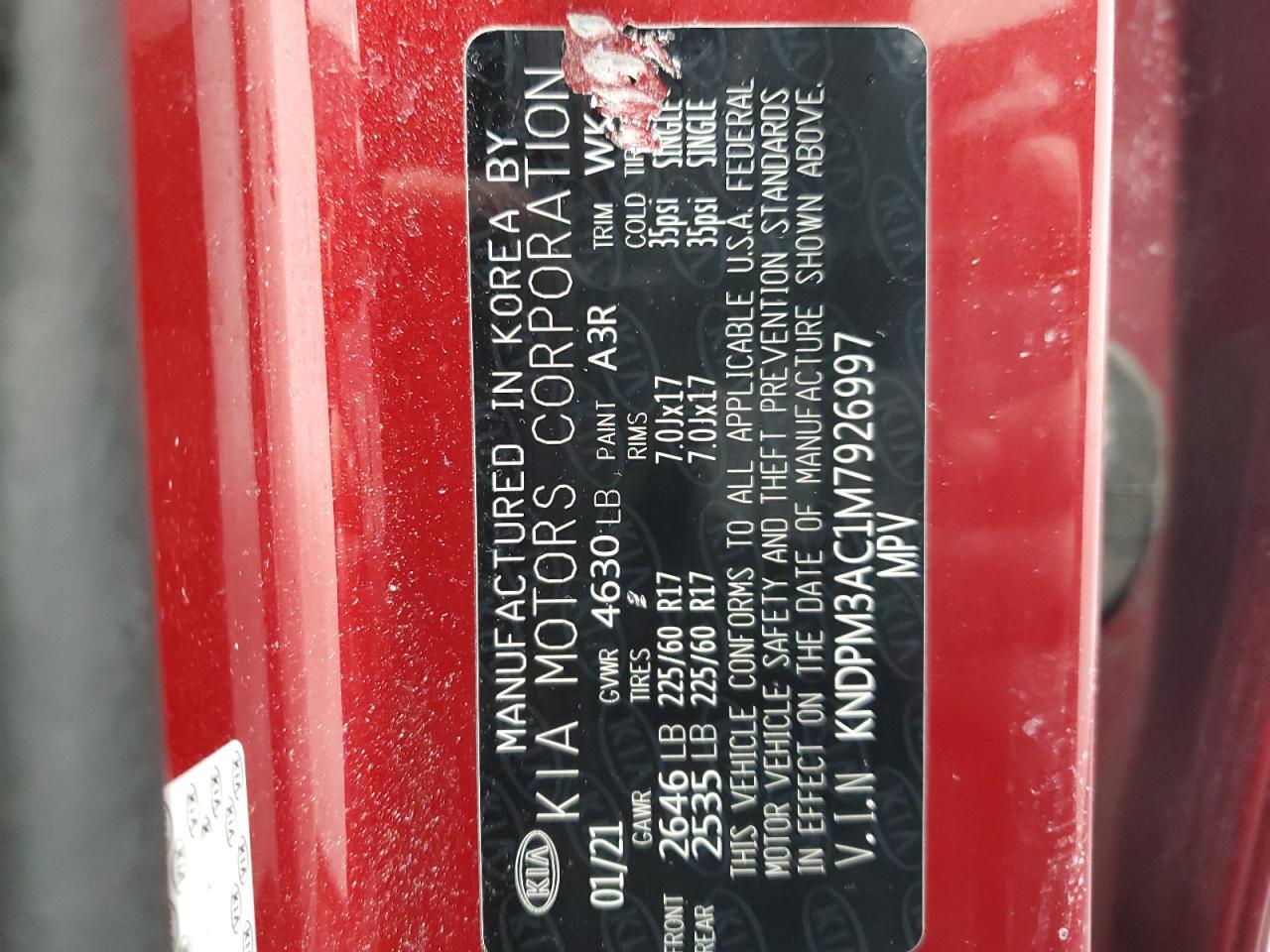 2021 KIA Sportage VIN KNDPM3AC1M7926997 Copart auction photo, front end / mechanical damage thumbnail 14