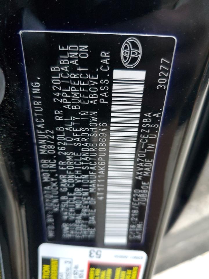 2023 Toyota Camry VIN 4T1T11AK6PU086946 Copart auction photo, top/roof damage thumbnail 13
