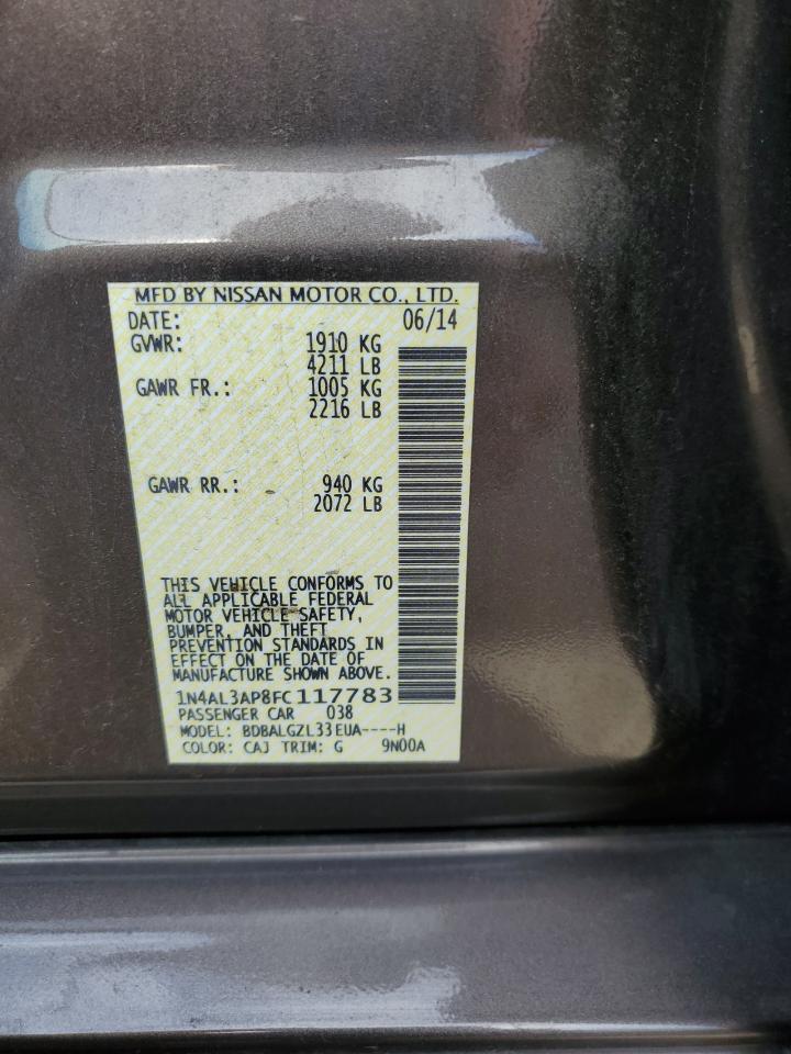 2015 Nissan Altima VIN 1N4AL3AP8FC117783 Copart auction photo, front end damage thumbnail 14