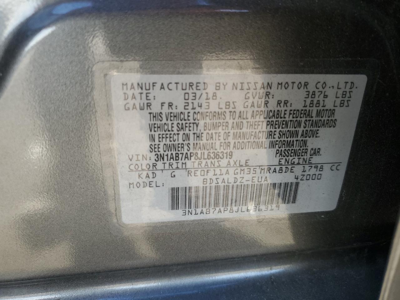 2018 Nissan Sentra VIN 3N1AB7AP8JL636319 Copart auction photo, front end / side damage thumbnail 15