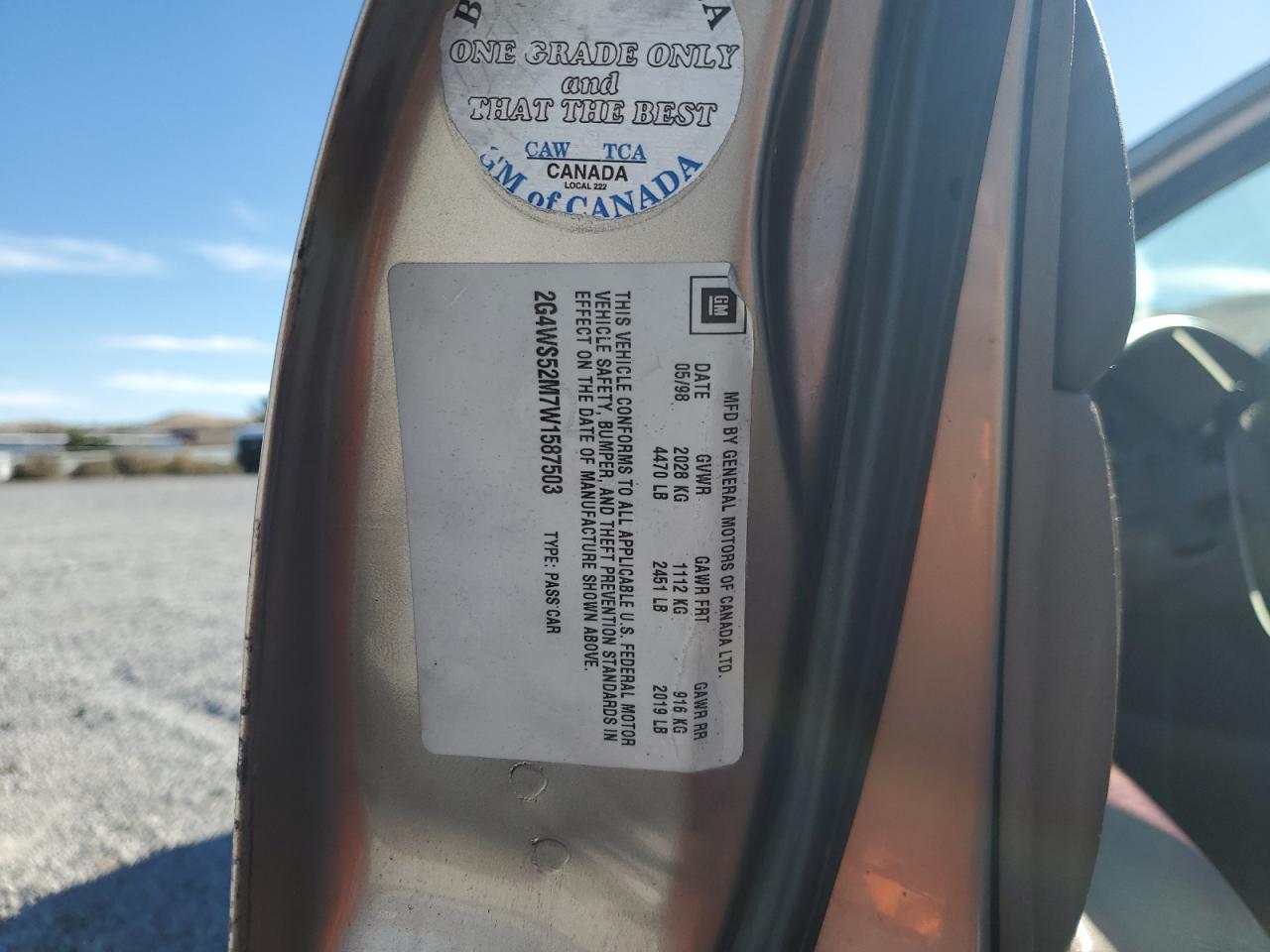 1998 Buick Century VIN 2G4WS52M7W1587503 Copart auction photo, side damage thumbnail 14