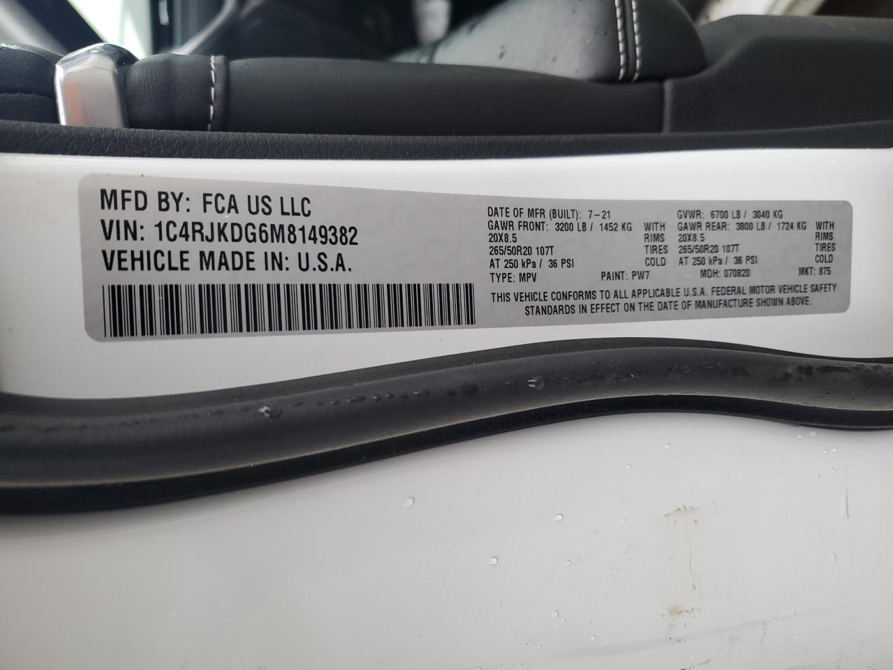 2021 Jeep Grand Cherokee VIN 1C4RJKDG6M8149382 Copart auction photo, front end / side damage thumbnail 16