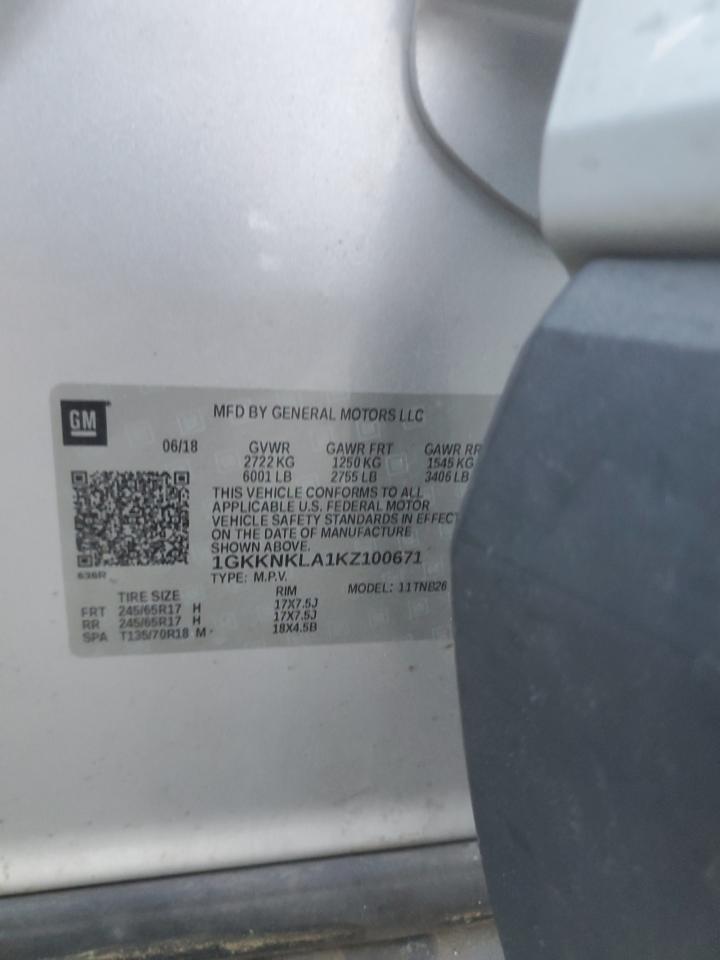2019 GMC Acadia VIN 1GKKNKLA1KZ100671 Copart auction photo, front end damage thumbnail 14