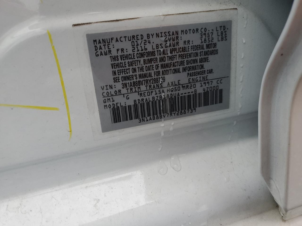 2024 Nissan Sentra VIN 3N1AB8BV7RY288739 Copart auction photo, front end damage thumbnail 12