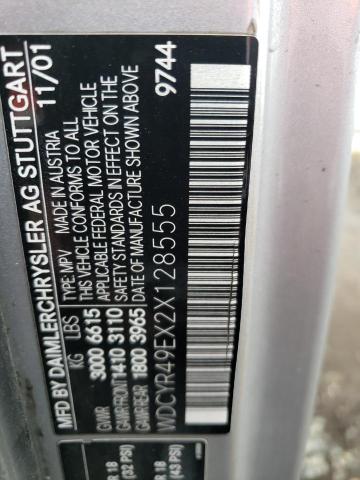 2002 Mercedes-Benz G-klasse VIN WDCYR49EX2X128555 Copart auction photo, rear end damage thumbnail 12
