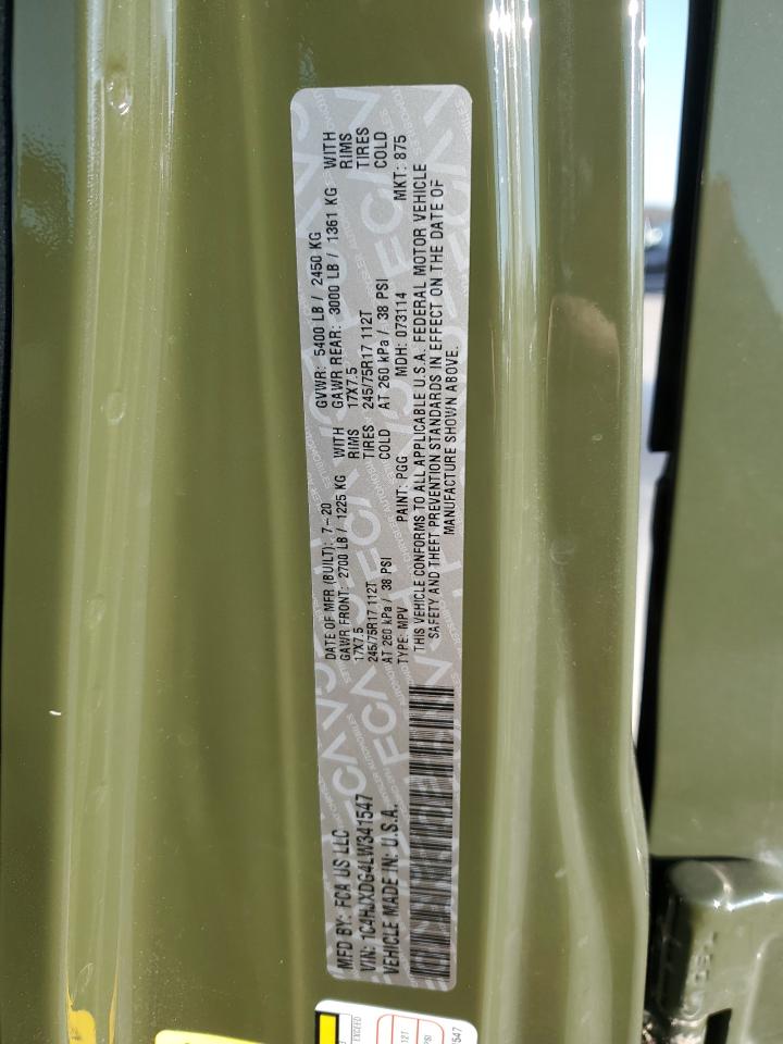 2020 Jeep Wrangler VIN 1C4HJXDG4LW341547 Copart auction photo, front end damage thumbnail 13