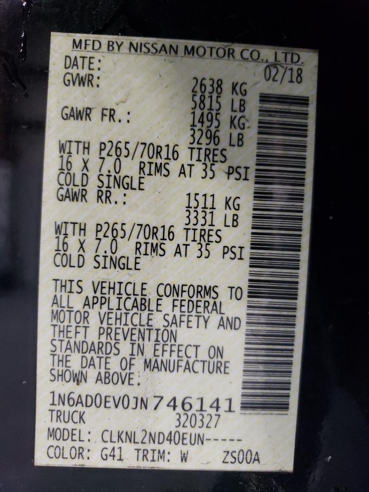 2018 Nissan Navara (Frontier) VIN 1N6AD0EV0JN746141 Copart auction photo, front end damage thumbnail 12