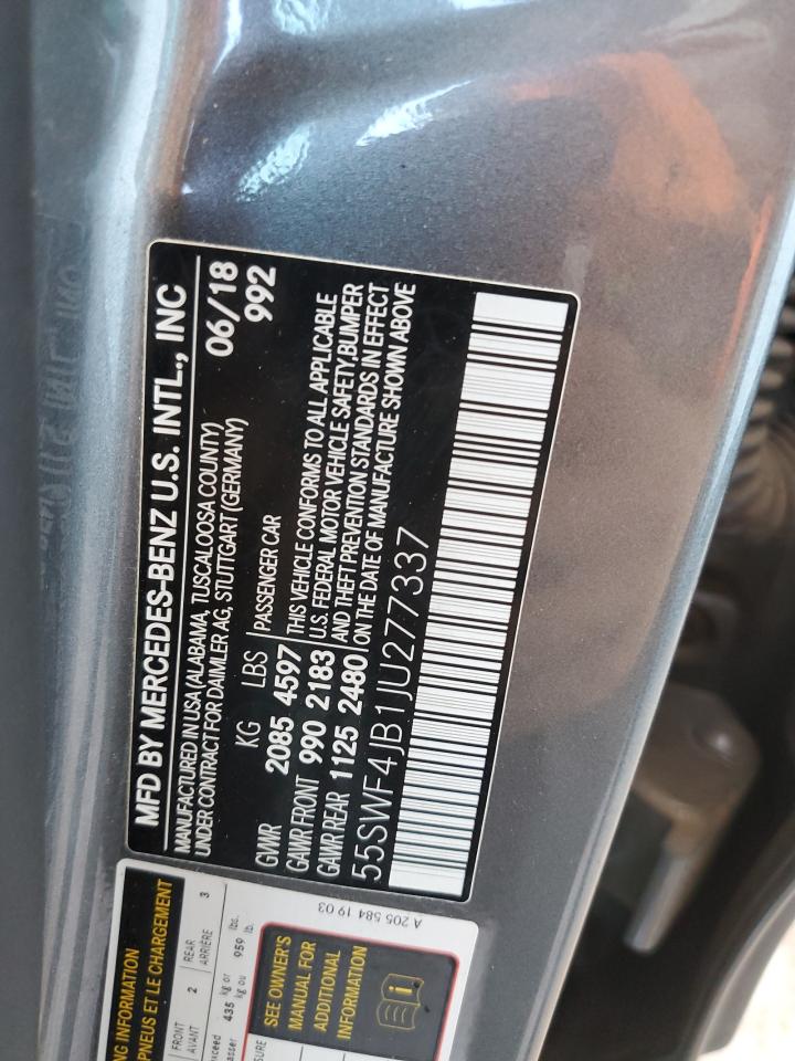 2018 Mercedes-Benz C-klasse VIN 55SWF4JB1JU277337 Copart auction photo, rear end damage thumbnail 12