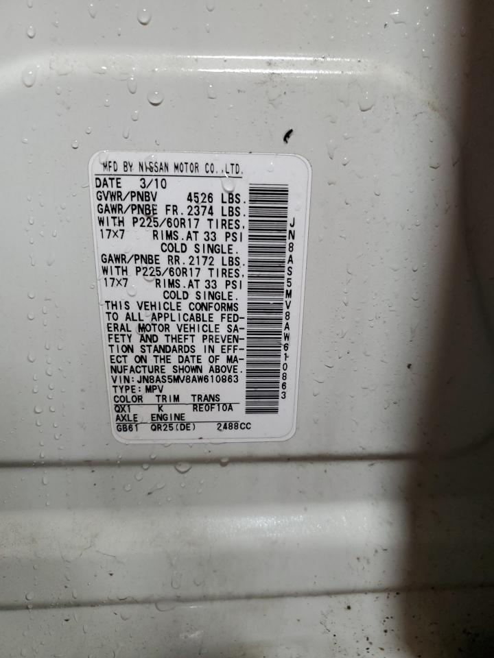 2010 Nissan Rogue VIN JN8AS5MV8AW610863 Copart auction photo, front end damage thumbnail 12