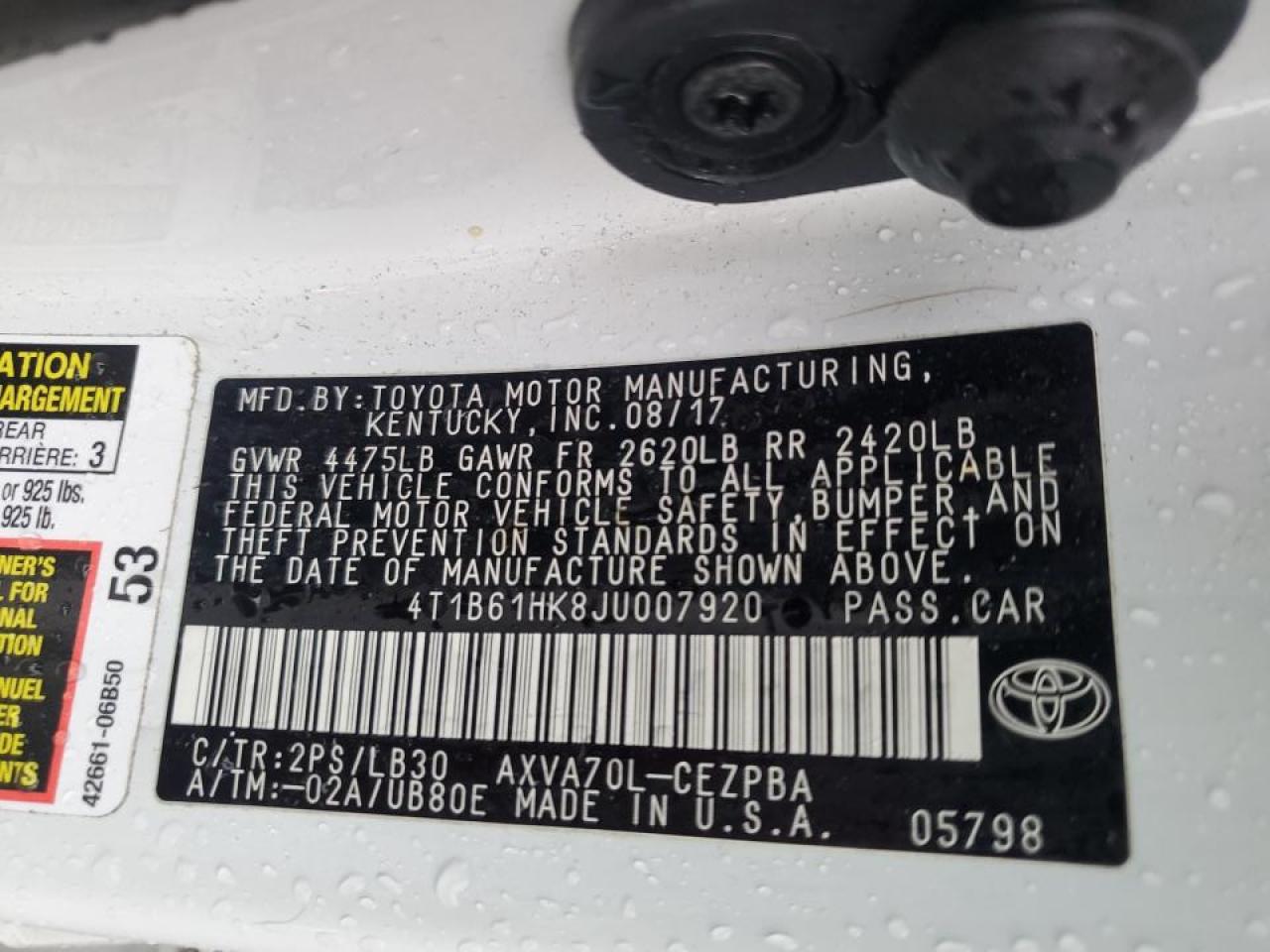 2018 Toyota Camry VIN 4T1B61HK8JU007920 Copart auction photo, front end damage thumbnail 12