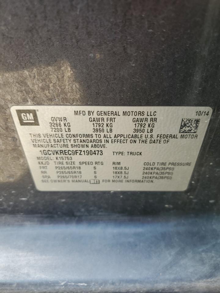 2015 Chevrolet Silverado VIN 1GCVKREC9FZ190473 Copart auction photo, vandalism damage thumbnail 12
