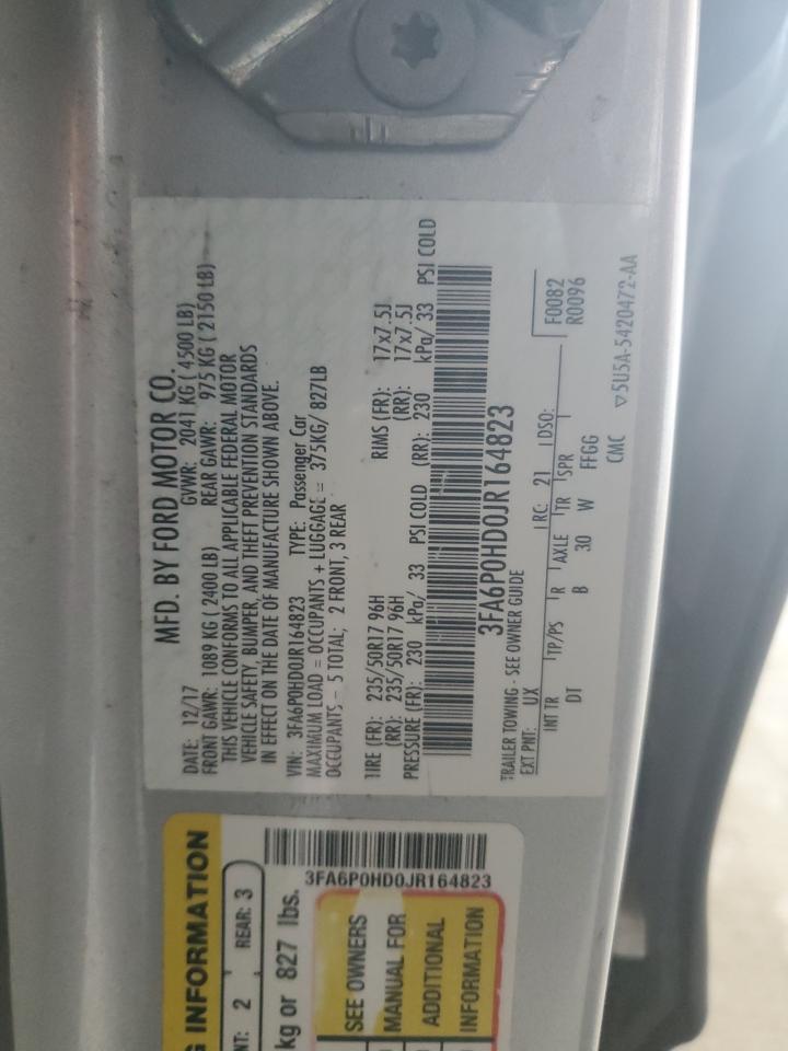 2018 Ford Fusion VIN 3FA6P0HD0JR164823 Copart auction photo, undercarriage / side damage thumbnail 12