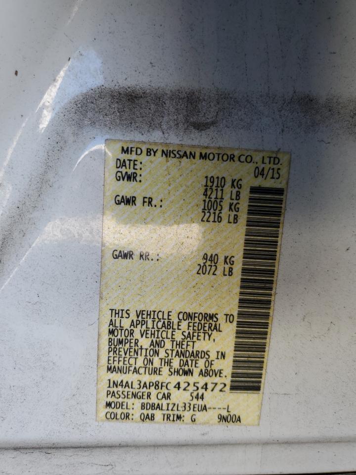 2015 Nissan Altima VIN 1N4AL3AP8FC425472 Copart auction photo, front end damage thumbnail 12