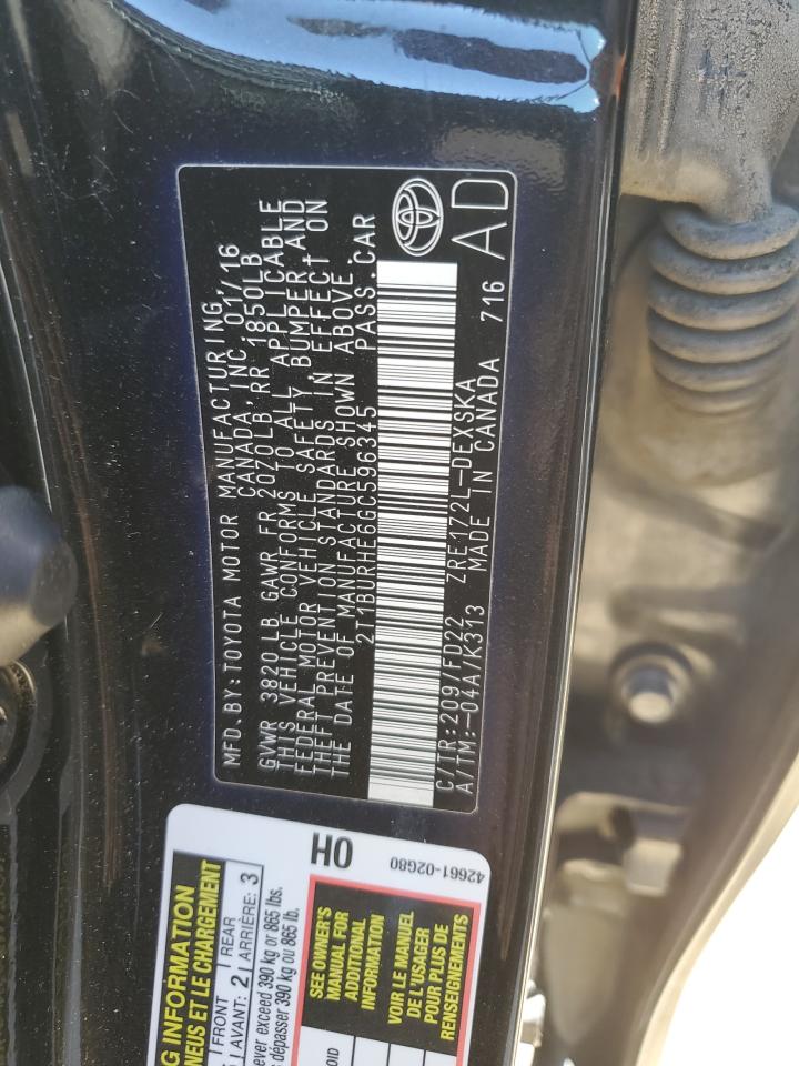 2016 Toyota Corolla VIN 2T1BURHE6GC596345 Copart auction photo, front end damage thumbnail 14