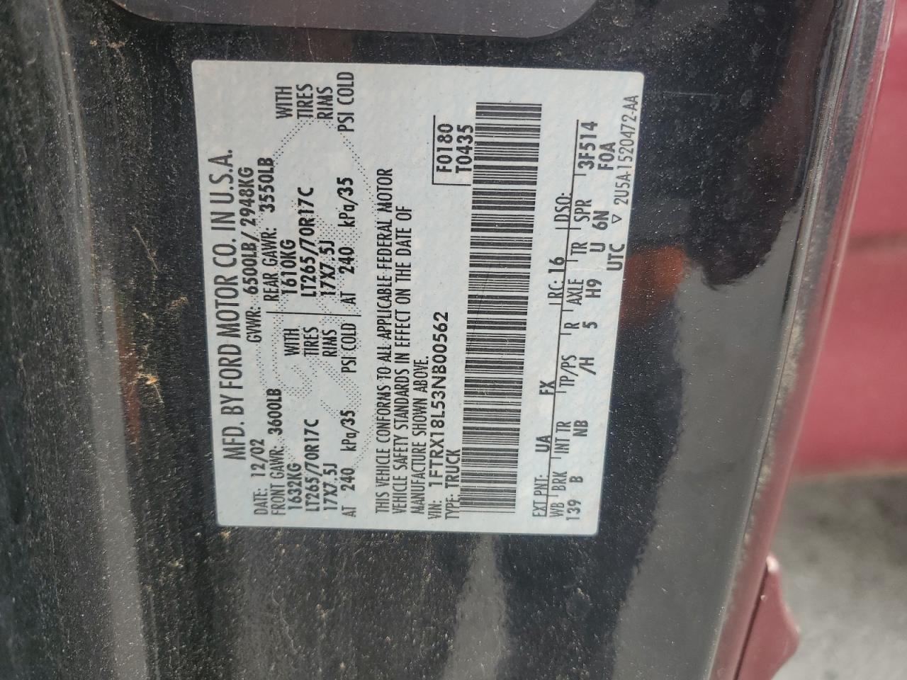 2003 Ford F-150 VIN 1FTRX18L53NB00562 Copart auction photo, minor dent/scratches damage thumbnail 12