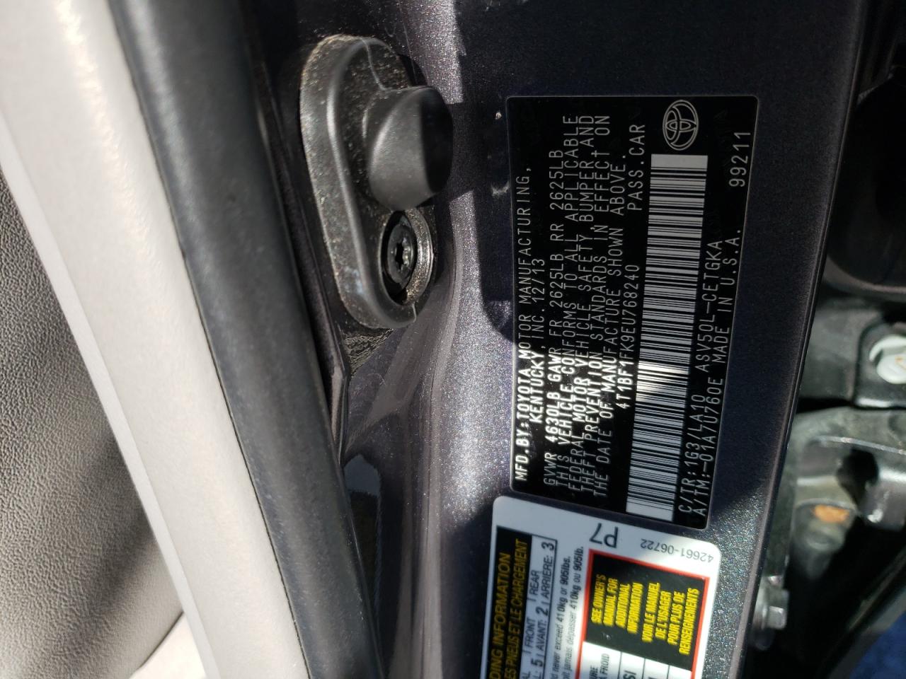 2014 Toyota Camry VIN 4T1BF1FK9EU768240 Copart auction photo, front end / side damage thumbnail 13