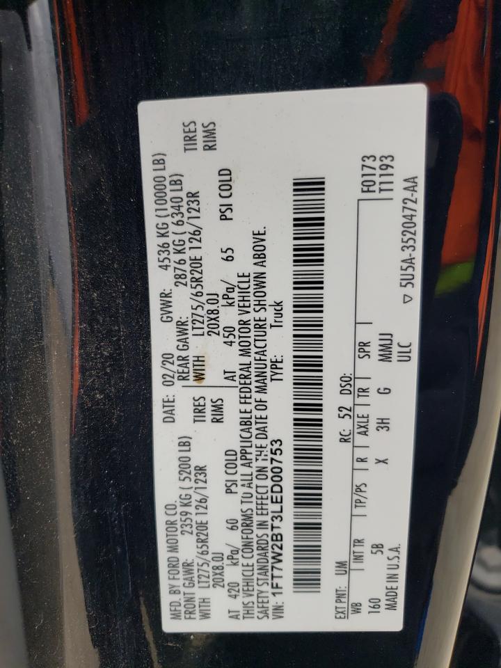 2020 Ford F250 VIN 1FT7W2BT3LED00753 Copart auction photo, front end / minor dent/scratches damage thumbnail 13