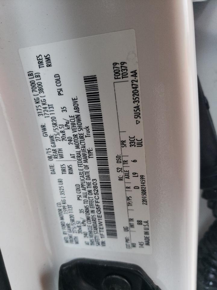 2015 Ford F-150 VIN 1FTEW1EG5FFC52803 Copart auction photo, front end / undercarriage damage thumbnail 15