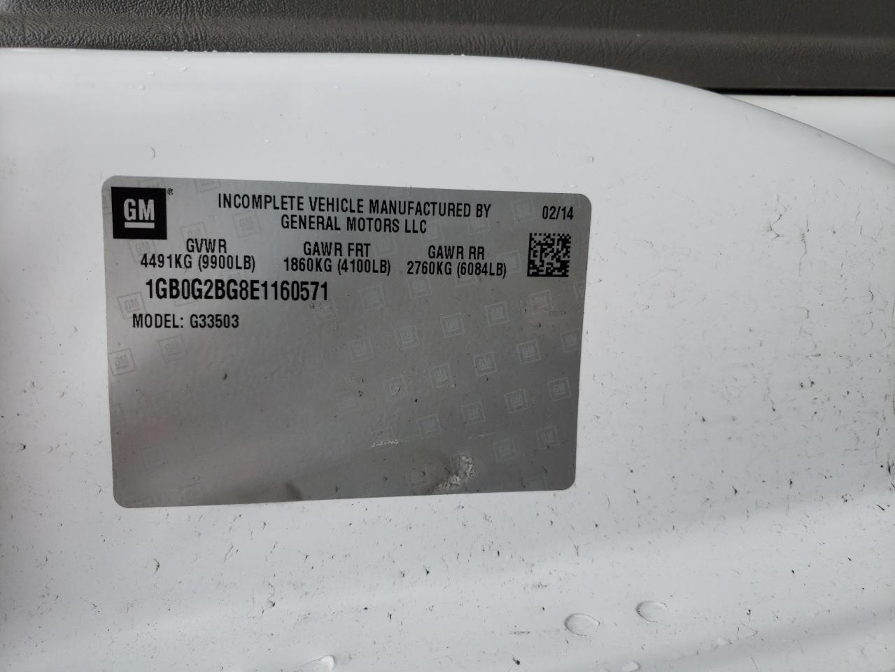 2014 Chevrolet Express VIN 1GB0G2BG8E1160571 Copart auction photo, front end / minor dent/scratches damage thumbnail 13