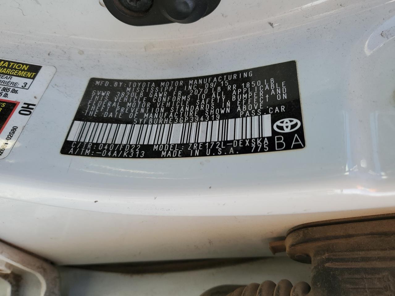 2016 Toyota Corolla VIN 5YFBURHE3GP394319 Copart auction photo, front end damage thumbnail 14