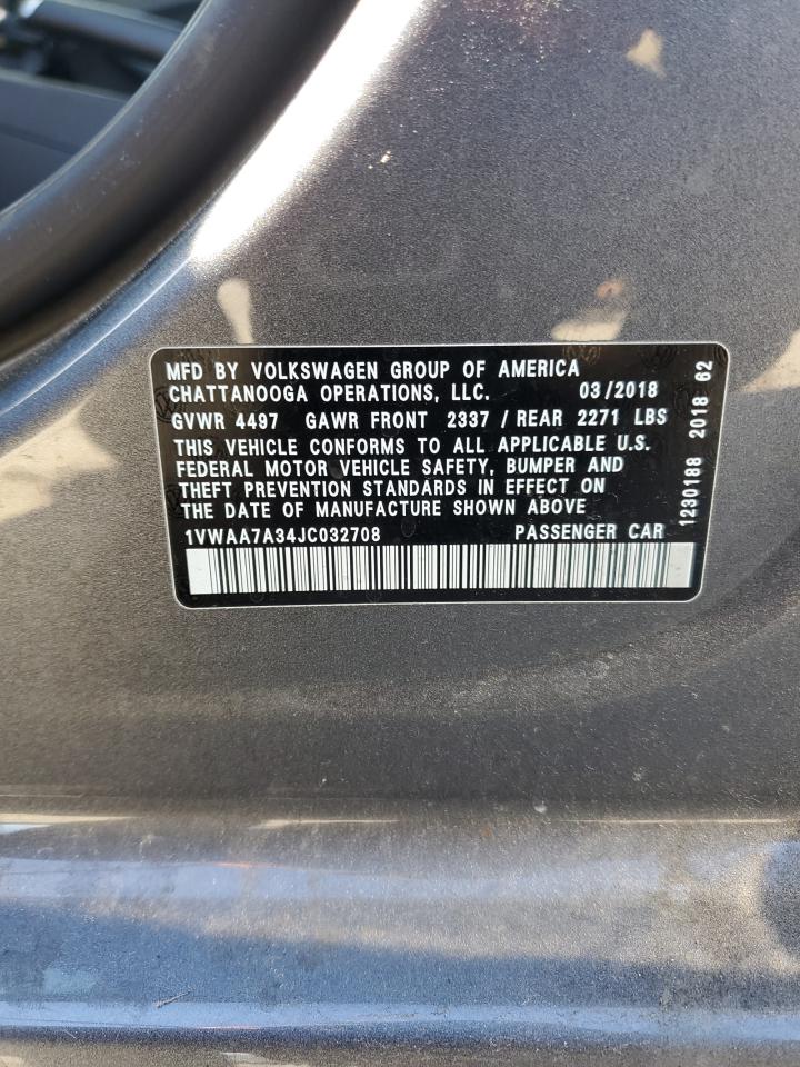 2018 Volkswagen Passat VIN 1VWAA7A34JC032708 Copart auction photo, vandalism / stripped damage thumbnail 12