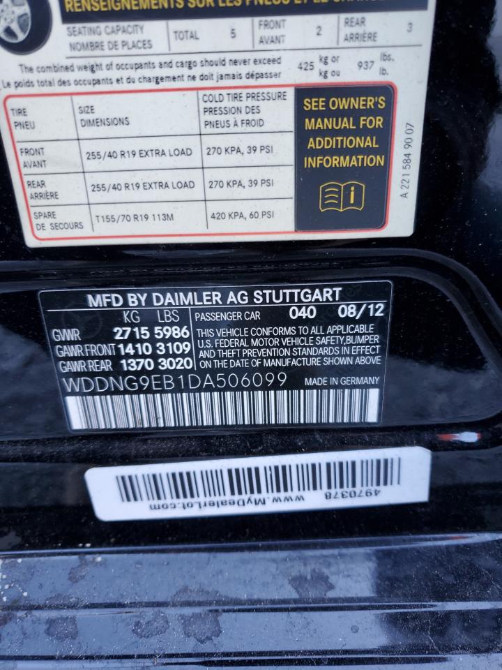 2013 Mercedes-Benz S-klasse VIN WDDNG9EB1DA506099 Copart auction photo, front end damage thumbnail 14