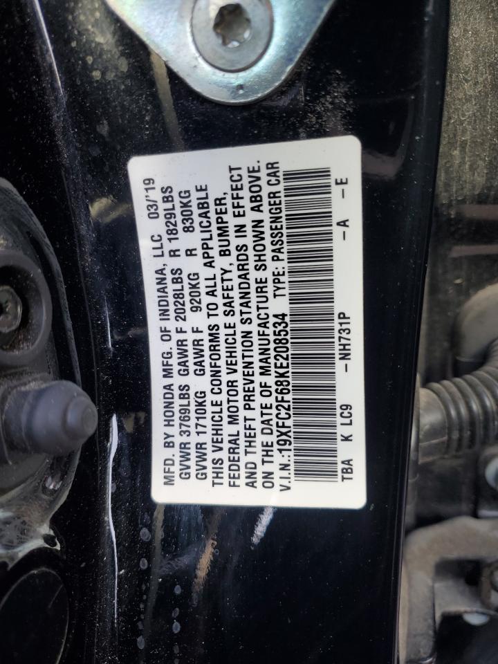 2019 Honda Civic VIN 19XFC2F68KE208534 Copart auction photo, rear end damage thumbnail 12