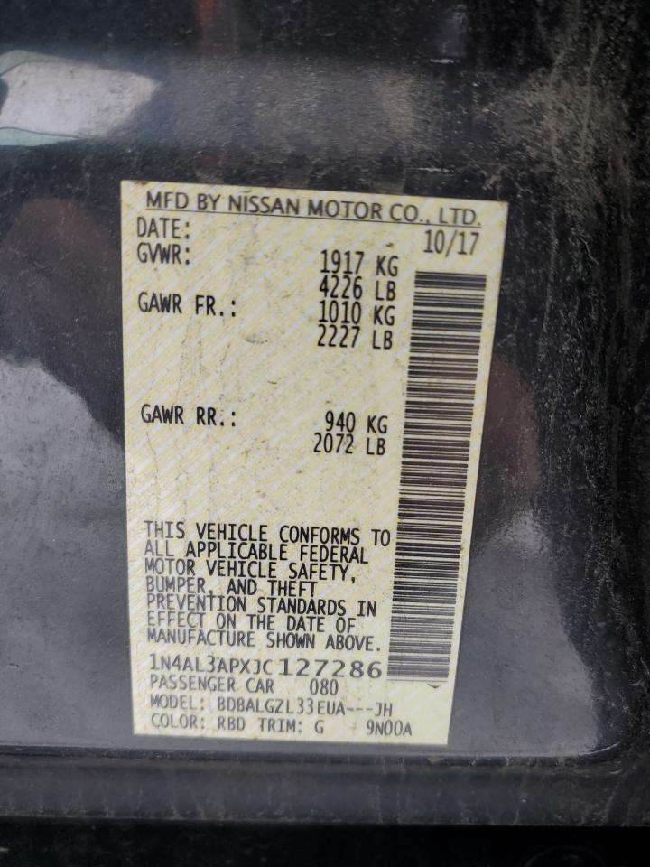2018 Nissan Altima VIN 1N4AL3APXJC127286 Copart auction photo, front end / minor dent/scratches damage thumbnail 12