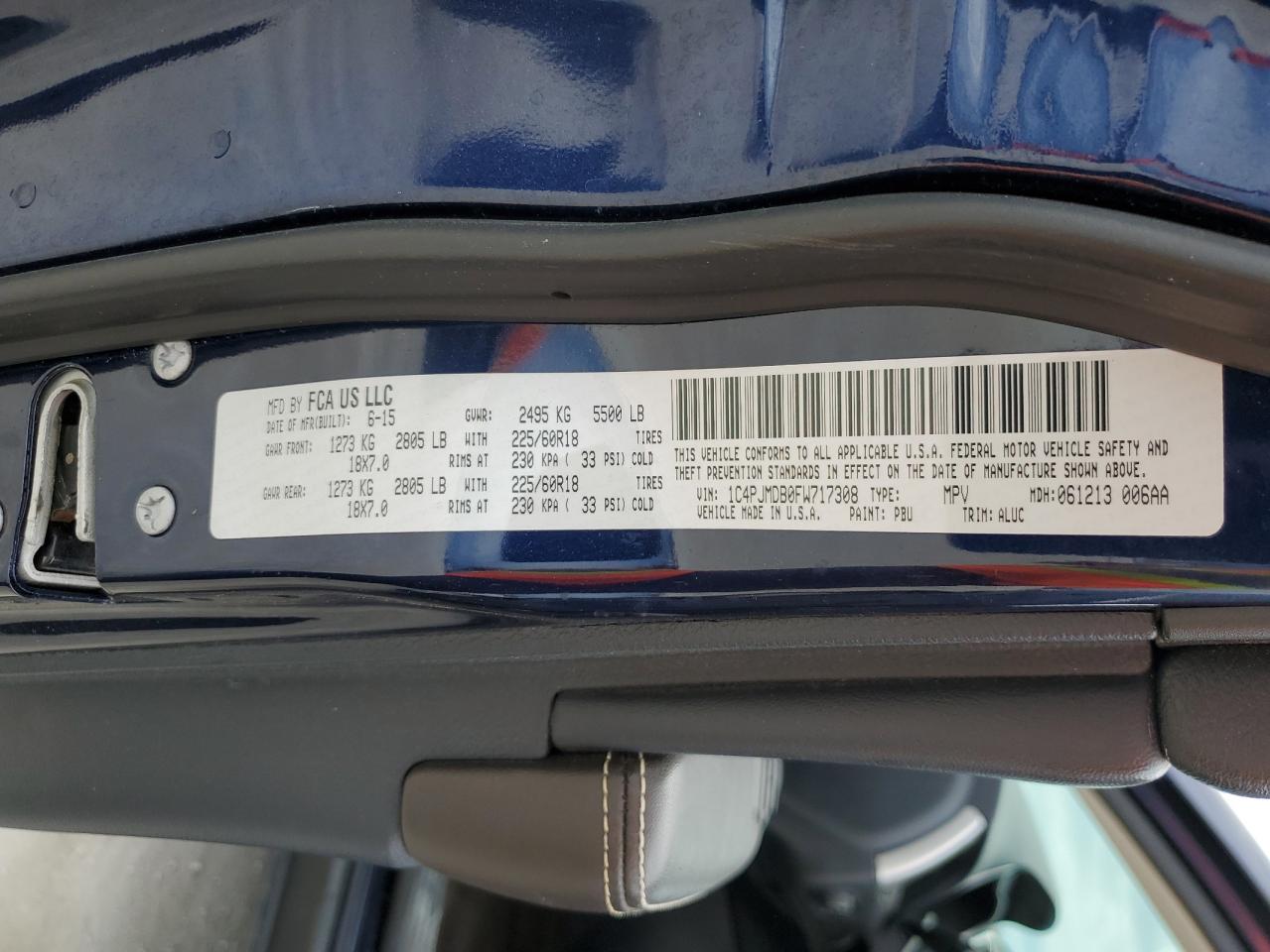 2015 Jeep Grand Cherokee VIN 1C4PJMDB0FW717308 Copart auction photo, side damage thumbnail 15