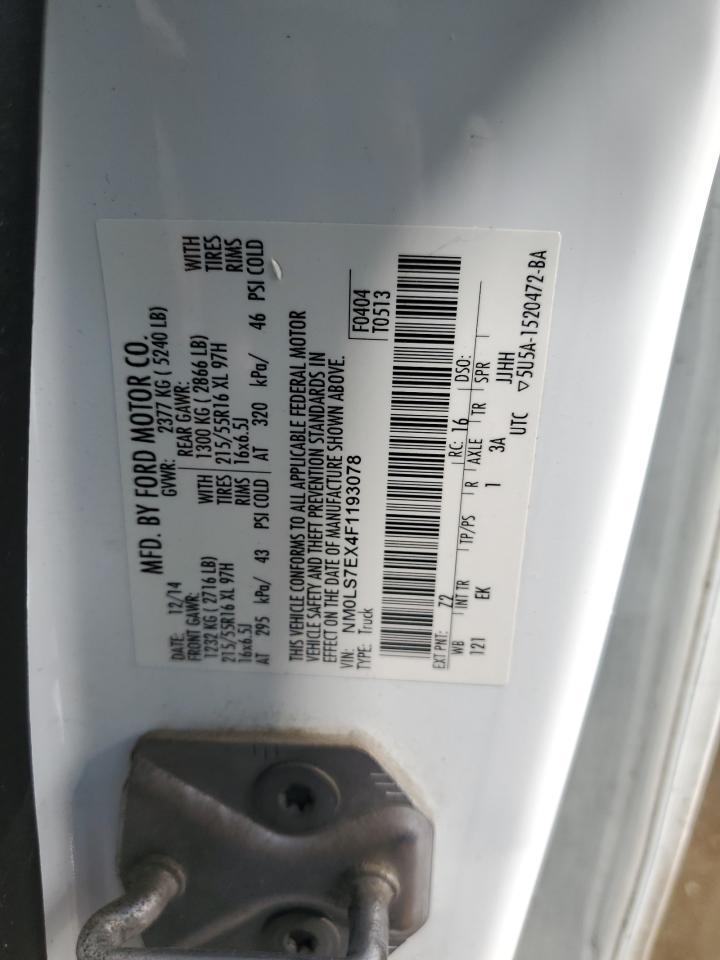 2015 Ford Transit VIN NM0LS7EX4F1193078 Copart auction photo, front end damage thumbnail 13