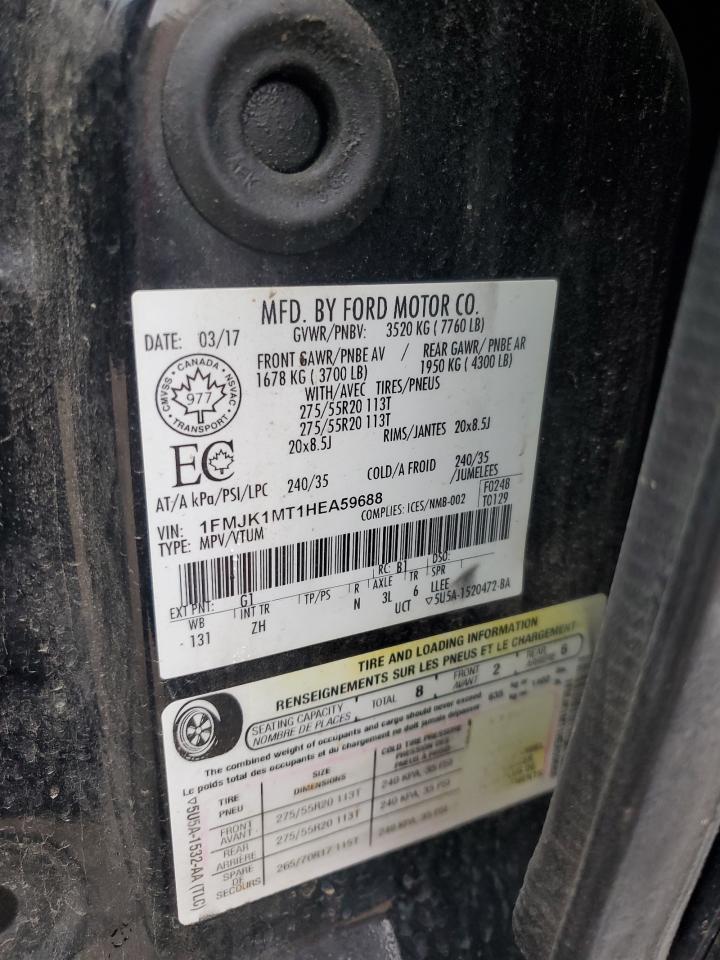 2017 Ford Expedition VIN 1FMJK1MT1HEA59688 Copart auction photo, front end / minor dent/scratches damage thumbnail 15