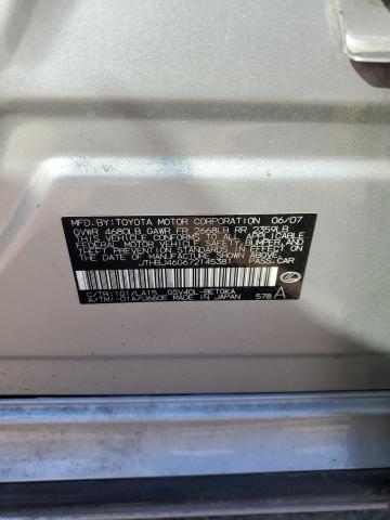 2007 Lexus ES VIN JTHBJ46G672145381 Copart auction photo, rear end / minor dent/scratches damage thumbnail 12