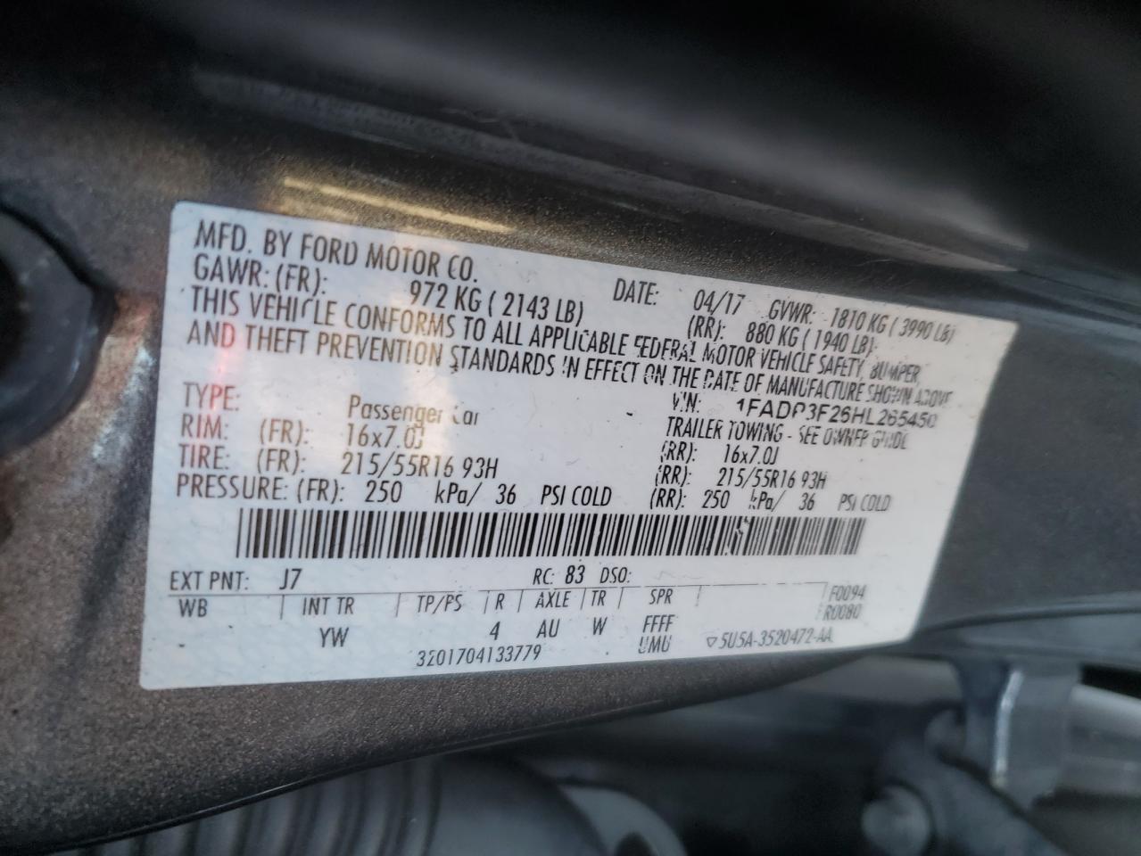 2017 Ford Focus VIN 1FADP3F26HL265450 Copart auction photo, rear end damage thumbnail 12