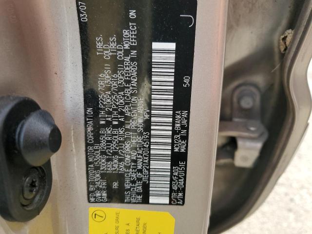 2007 Toyota Highlander VIN JTEGP21AX70145193 Copart auction photo, side damage thumbnail 13