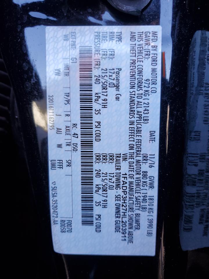 2017 Ford Focus VIN 1FADP3H27HL203911 Copart auction photo, rear end damage thumbnail 12