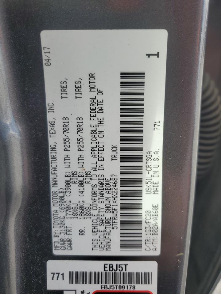 2017 Toyota Tundra VIN 5TFRW5F1XHX224687 Copart auction photo, front end damage thumbnail 14