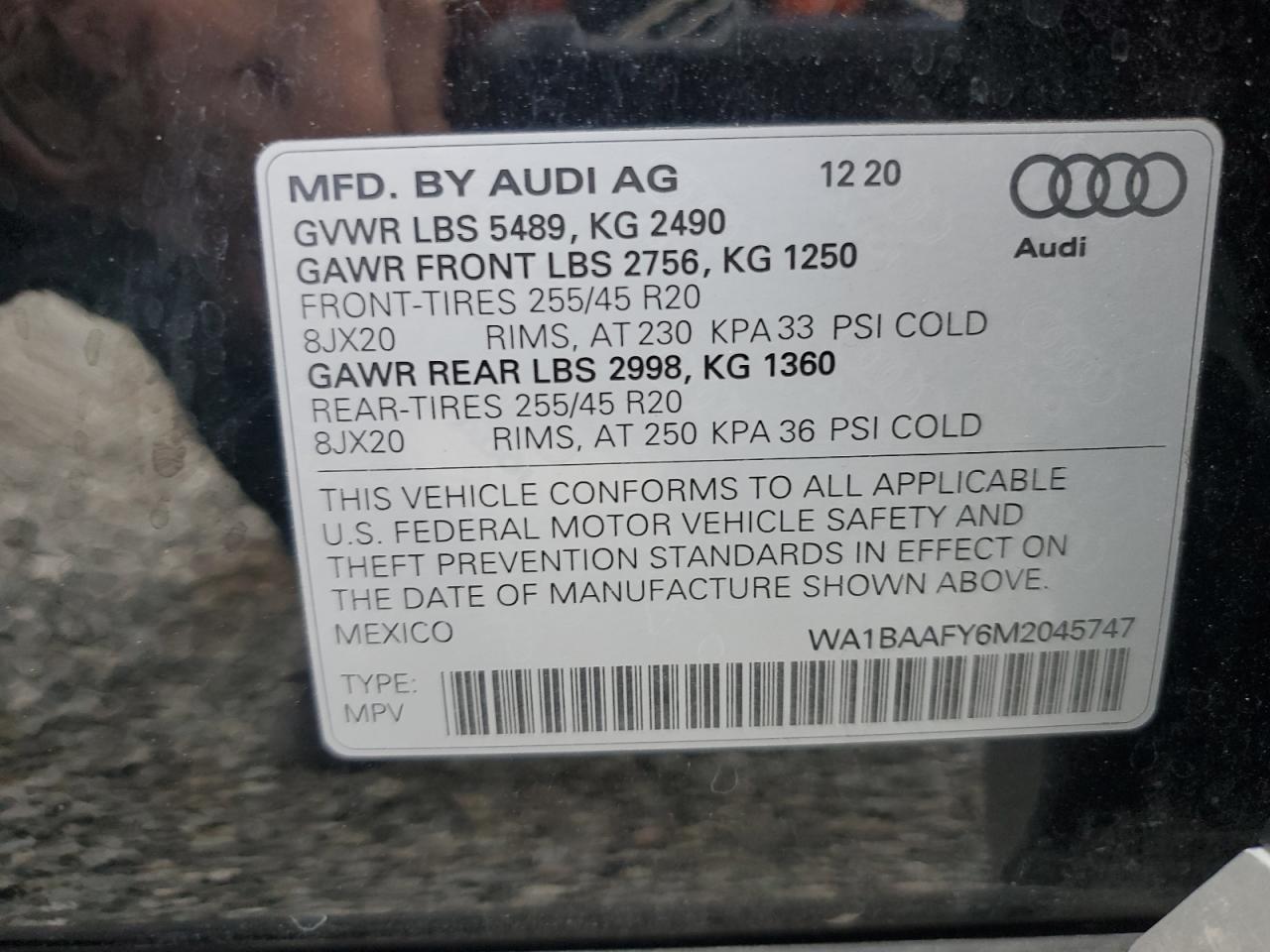 2021 Audi Q5 VIN WA1BAAFY6M2045747 Copart auction photo, front end damage thumbnail 13