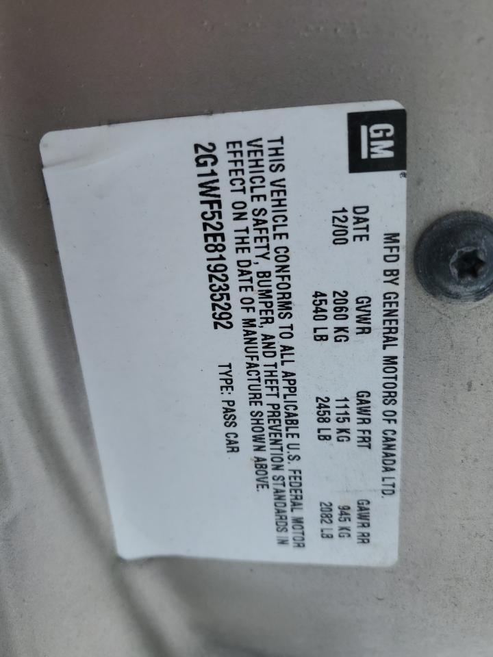 2001 Chevrolet Impala VIN 2G1WF52E819235292 Copart auction photo, side damage thumbnail 12