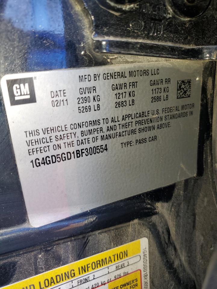 2011 Buick LaCrosse VIN 1G4GD5GD1BF300554 Copart auction photo, side / front end damage thumbnail 12