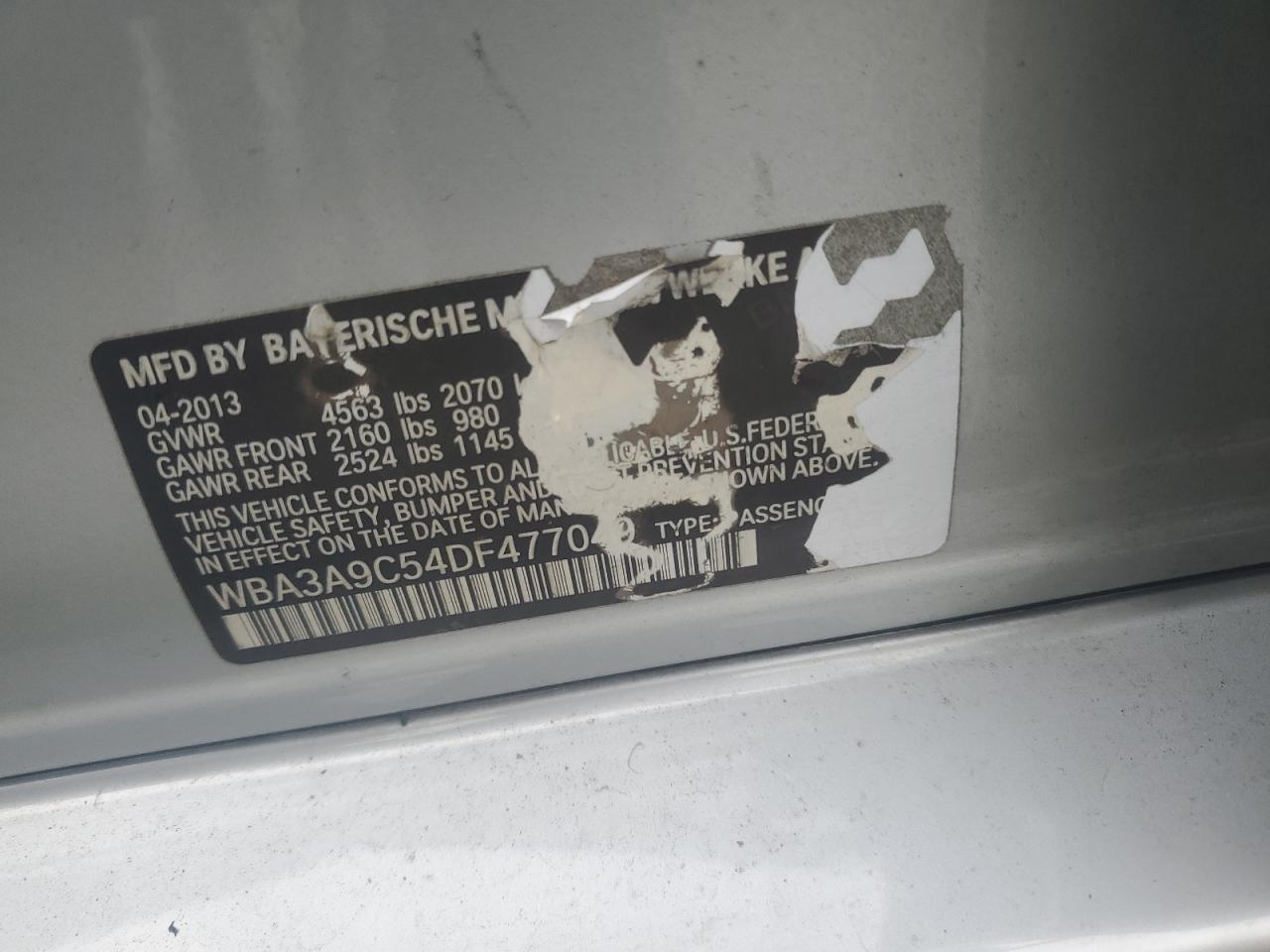 2013 BMW 3er VIN WBA3A9C54DF477049 Copart auction photo, minor dent/scratches damage thumbnail 12